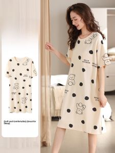 Miiow | Cat Woman Summer Sleep Dress Loose Comfortable Cartoon Print Home Clothes Womens Mid-Length Gown Cool Feeling Nightgown