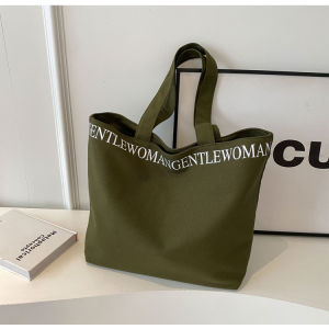 กระเป๋าผ้าใบทรงถังขนาดใหญ่สำหรับผู้หญิง กระเป๋าสะพายไหล่แบบหนา กระเป๋าถือแฟชั่น กระเป๋าถือสำหรับเดินทางและไปเรียน