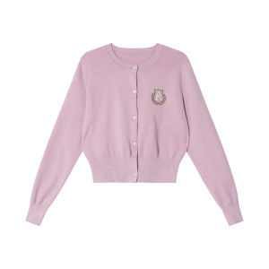 NIHAOKANONG | Áo Cardigan Len Thêu Huy Hiệu Phong Cách Học Đường