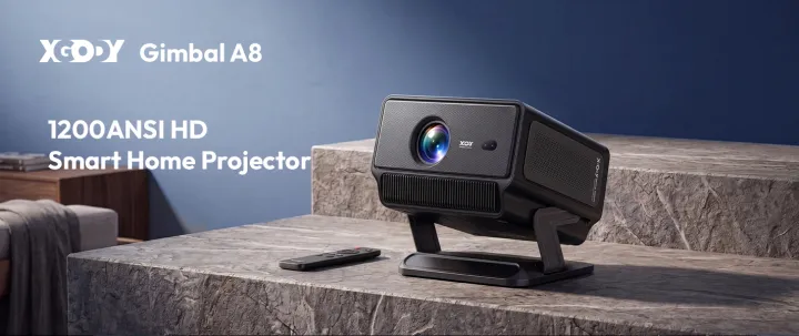 XGODY Gimbal A8 Android 14 2+16GB Smart Projector 1080P Full HD 1200ANSI With WiFi BT HDMI Screen Mirroring Home Projector