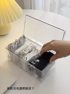 Phone Cable Storage Box Organizer Transparent Display Socket Desk Office Multi Compartment Dusrproof Waterproof