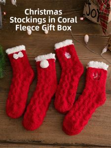JINGCHI | Thickened Fleece Coral Velvet Home Floor Socks Womens Autumn Winter Warm Long Socks Gift Box Zodiac Year socks Sweet Style
