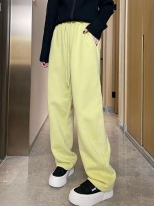 กางเกงวอร์มผู้หญิงทรงหลวมเอวสูง กางเกงขายาวทรงตรง ผ้าขนแกะหนา ฤดูใบไม้ร่วง/ฤดูหนาว กางเกงขายาวลำลองสำหรับผู้หญิง