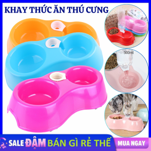 Bát Ăn Cho Mèo Chó 2in1 - Khay Đựng Thức Ăn 2 Ngăn Tự Động Chống Đổ Nước Tiện Lợi - Bát Nhựa Bát Thức Ăn Cho Chó Con Bằng Nhựa Cao Cấp Dễ Vệ Sinh