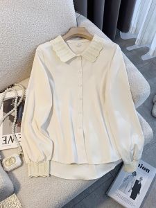 New Arrival Lace Collar Shirt Female 2024 Autumn and Winter College Style Younger Lady Bell Sleeve Casual Underwear Long Sleeved Top