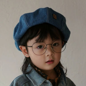 Fashionable Childrens Beret Hat Denim Material Boys And Girls Clothing Accessories Korean Style round Top No Brim