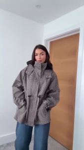 Guobioziy Womens Jacket 2026 Early Autumn New Arrival Fashion Retro Drawstring Waist Stand Collar Plaid Hooded Casual Jacket