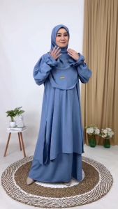 One Set Tunik Melayu Khadijah Set Rok Dengan Pasmina Crinkle Airflow Setelan Abaya Wanita Muslim Syar:i Terbaru
