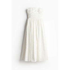Elegant Winter Dress Womens A-Line Midi Strapless Embroidered Slimming Dress H&M 1240745 Cotton Blend Zipper Closure