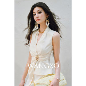 WANGXO | Áo Không Tay V-neck Nhiều Lớp Chất Len Mềm Mại