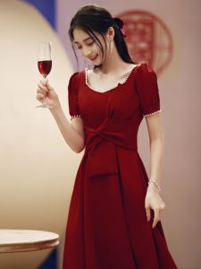 Elegant Mid-Length Wedding Dress for Bridal Thank You Banquet Casual Wear for Short Brides Stylish Zipper A-Line Skirt