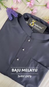 【 BAJU MELAYU SEMPURNA RAYA 2025 】Baju Melayu Slim Fit Budak & Dewasa WARNA DARK GREY SEPASANG Kain Cotton 👉🏻 C004BM BMC