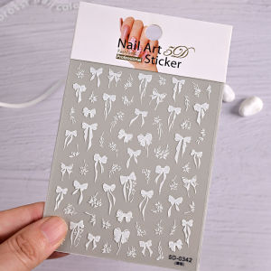 1Pcs 5D White Pearl Lace Bowknot Nail Art Stickers Kawaii Ribbon/Bow Self-Adhesive Decals Manicure Elegant Exquisite Decorations