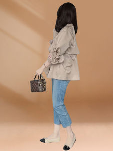 เสื้อแจ็คเก็ตทรงเข้ารูปแฟชั่นสำหรับผู้หญิง เสื้อคลุมกันหนาวสไตล์เกาหลี แขนยาว ปกเสื้อแบบมีกระดุม สีพื้น ปกติ