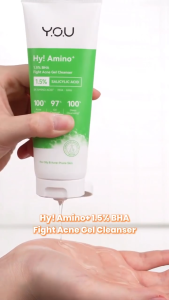 YOU Hy Amino+ 1.5% Salicylic Acid BHA Fight Acne Gel Pembersih Wajah Low pH Lembut Centella