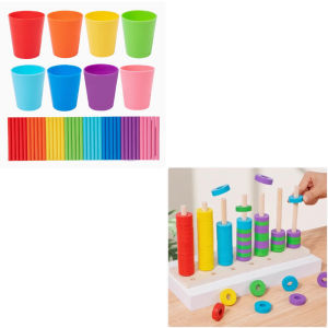 Color Recognition Matching Cups Montessori Early Education Toys for Toddlers Nursery Educational Learning Tools Arithmetic Sticks