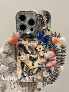 Kafel Artistic 3D Butterfly Flower Bracelet Phone Case for iPhone 15 pro Max Apple 14 New Model 12 Silicone 11 Women 16 Blue Light plus Lens Bracket 13 Anti-Fall