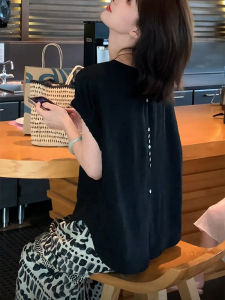 BINKAFENNY | Slimming Black Back Button Short Sleeve T-Shirt Women Summer Plus Size Design Sensation Small Flying Sleeve Top Casual Wear