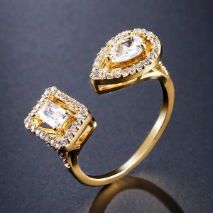 ZAKOL Trendy Geometric Cubic Zirconia Copper Rings For Women Silver Color Metal Crystal Ring Party Wedding Daily Jewelry