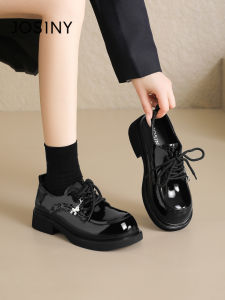 Josiny | Leather Oxford Shoes Women Black Elevating Thick Sole