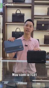 Túi Đeo Chéo Ví Da Nam Cầm Tay GENCE TC01 Chất Liệu Da Bò Cao Cấp Màu Xanh Navy