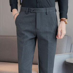 กางเกงขายาวทรงตรงผ้าขนสัตว์หนาสำหรับผู้ชาย ทรงสูท เทรนด์เกาหลี สวมใส่สบาย ทรงหลวม ทรงลำลอง เทรนด์แฟชั่น