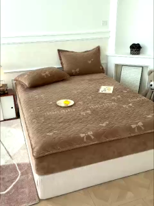 Ga giường và vỏ gối nỉ nhung sữa trần vân tim nhập khẩu cao cấp Bộ ga gối nỉ nhung bọc đệm chống tích điện công nghệ mới thoáng khí