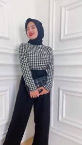 UNIKDANMURAHH - COD BAYAR DI TEMPAT Houndstooth Ribbed Knit Longsleeve Jumbo XL BAJU ATASAN BLOUSE WANITA MOTIF KOTAK