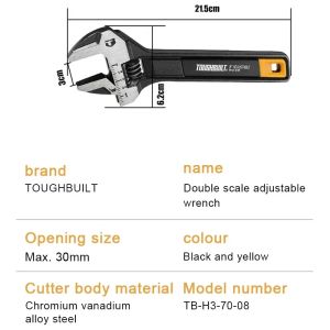 TOUGHBUILT TB-H3-70-08 TB-H3-70-10 Adjustable Wrench 8"/10" Double Scale Movable Spanner Durable Hand Tool