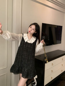 French Sweet Style Lightweight Two-Way Wear Black Halter Dress High Waist A-Line Skirt Sleeveless Long Dress U-Neck Commute Korean Version