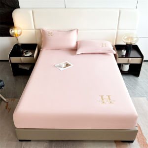 Waterproof Fitted Sheet With Elastic Band Embroidery Bedsheet Single Double Queen Size Mattress Cover Solid Color Fit Sheet