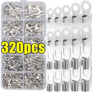 320Pcs/Box 10 In 1 Terminals Non-Insulated Ring Fork U-type Brass Terminals Assortment Kit Cable Wire Connector Crimp Spade