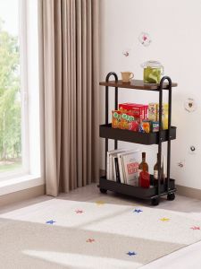 Mobile Snack Storage Rack Living Room Sofa Side Table Carbon Steel Square Top Three Drawers Simple Modern Style Furniture