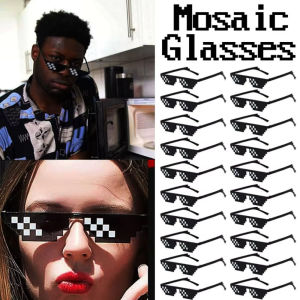 Vui khảm Kính mát trẻ em nam nữ người lớn pixelled Kính mát màu đen kính pixel đạo cụ chụp ảnh tiệc sinh nhật cosplay