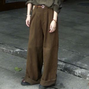 VKSOD | Vintage Loose Long Sleeve Shirt Womens High Waist Straight Leg Pants Two Piece Set Chic Casual Autumn Fashion Hong Kong Style