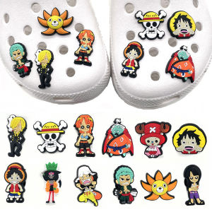 12Pcs One Piece Shoes Charms Anime Luffy Zoro Action Figures PVC Waterproof Sandals Decorate Accessories Toys for Children Gif