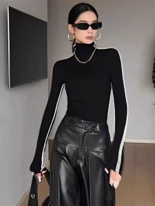 เสื้อชั้นในคอตั้งแขนยาวผู้หญิง ผ้าขนสัตว์เทียม ทรงสลิมฟิต ทรงเข้ารูป แฟชั่น ฤดูใบไม้ร่วง 2024 ฤดูใบไม้ร่วง เสื้อชั้นใน