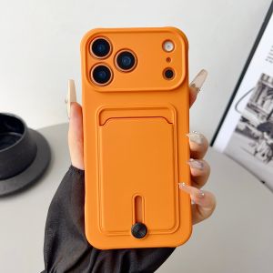Fashion Card Holder Slot Soft Silicone Phone Case For iPhone 17 Air 16 E 15 14 13 12 11 Pro Max Plus Wallet Pocket Bumper Cover