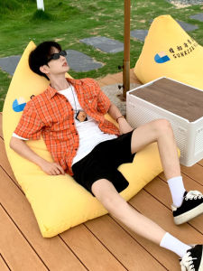OUMULONG | Summer Short Sleeve Casual Orange Plaid Shirt
