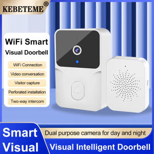 KEBETEME WiFi Video Doorbell Camera Wireless Night Vision Smart Home Security HD Visual Door Bell Two Way Intercom Voice Change For Home