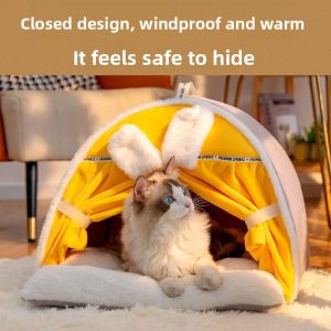 MONLEYTA | All-Season Cat House Winter Warm Dog Bed Enclosed Nursery Pet Bed Villa Cat Room For Kittens Pet Supplies Cat Nest