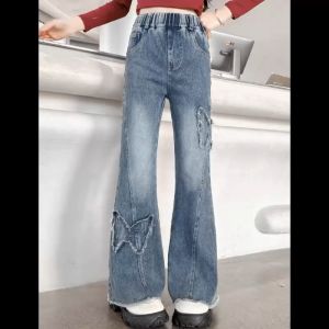 REALSELF กางเกงของเด็ก กางเกงเท่ๆเด็ก การออกแบบที่ทันสมัย สาว 2025 ฤดูใบไม้ผลิฤดูใบไม้ร่วงใหม่แฟชั่นเด็กใหญ่สวมกางเกงขาบานสบาย