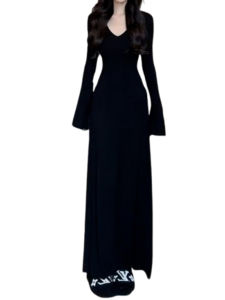 Elegant French Style V-Neck Black Wrap Bodycon Dress Womens Fashion High Waist Long A-Line Skirt Business Casual Summer Dress