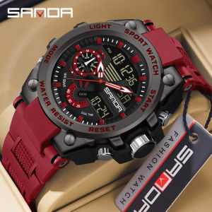 SANDA Brand Luxury Mens Fashion Trend Sports Watches Waterproof Mens Dual Display Quartz Electronic Watch 3302