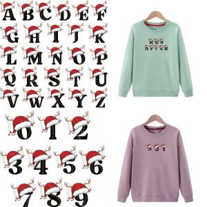 ตัวอักษร A-Z2pcs การถ่ายเทความร้อนหมวกฤดูหนาวแพทช์คริสต์มาส A-Level Washable DIY ไวนิลความร้อนกด Hoodies Tops Letter แพทช์