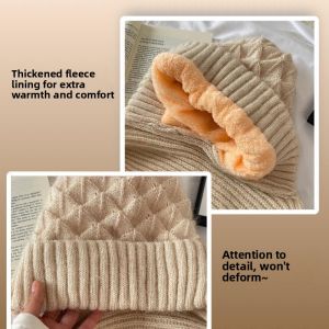 Thickened Fleece Winter Hat Scarf Set Womens Knitted Cap with Neck Warmer Integrated Hooded Warm Cosy Autumn Winter Hat