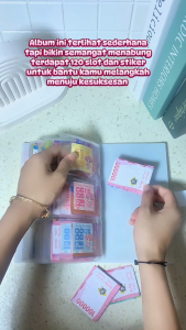 Mushion Album Bunga Stiker Karakter Tabungan Polaroid 240 & 120 Slot - Dompet Menabung Bonus 3 Ziplock 3 Kertas Saving Challenge Pulpen Gel & Stiker Estetik