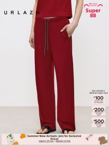 URLAZH | Retro Active Style Wine Red High Waist Loose Casual Pants