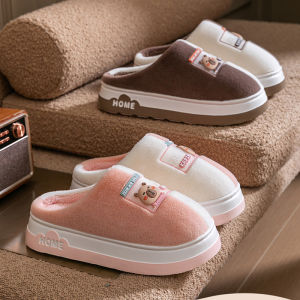 2025 New Cartoon Plush Slippers for Women - Winter Warm Couple House Shoes Thick Sole Indoor Cotton-Lined Home Slides