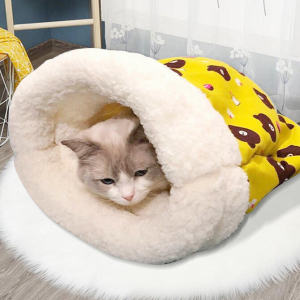 【Clitomk】ถุงนอนแมว ให้ความอบอุ่น ถุงนอนแมวกึ่งปิดนุ่ม ขนแกะเนื้อแกะหนาน่ารักสบาย ฤดูหนาว บ้านแมว